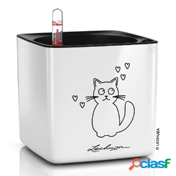 LECHUZA Macetero de mesa CUBE glossy CAT 14 ALL-IN-ONE