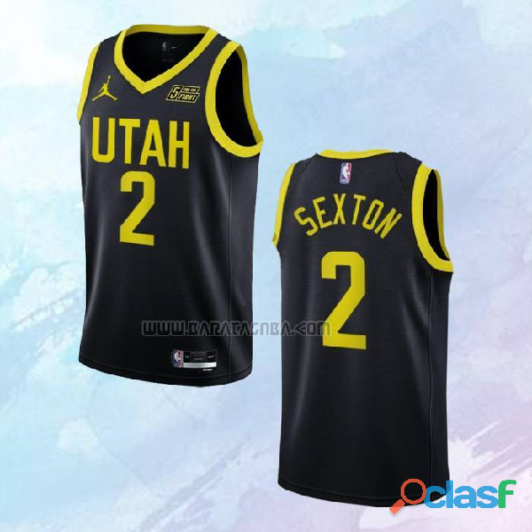 NO 2 Collin Sexton Camiseta Utah Jazz Statement Negro 2022