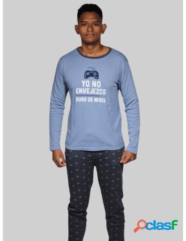 Pijama Para Hombre De Invierno Estampado Gaming L Azul