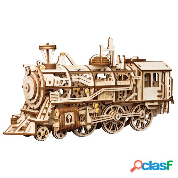Robotime Tren mecánico de madera Locomotive