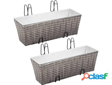 Set 2 Macetas VIDAXL Mimbre (Gris - 50x17x17 cm)