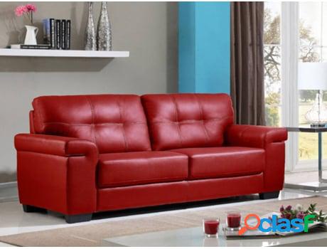 Sofá VENTE UNIQUE (Rojo - Piel - 89x207x93 cm)
