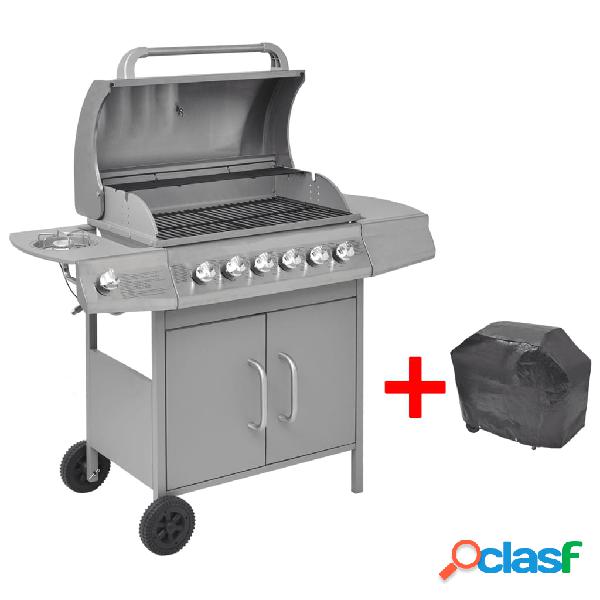 vidaXL Barbacoa grill de gas 6+1 quemadores plateada