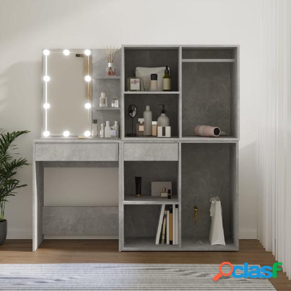 vidaXL Tocador con LED y 2 armarios madera contrachapada