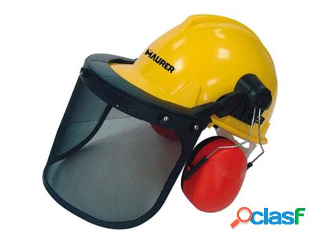 Casco con visera, protector facial de rejilla y protector