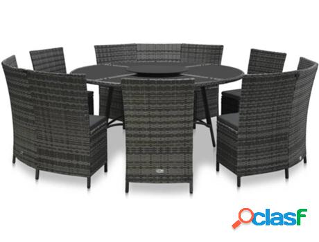 Conjunto de Comedor Jardín VIDAXL (Gris - Poli Ratán -