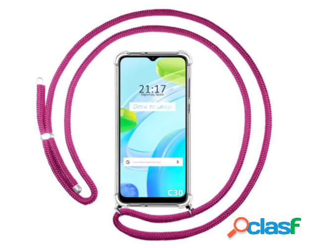 Funda Colgante Transparente para Realme C30 con Cordon Rosa