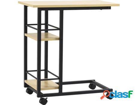 Homcom Mesa Auxiliar Con Ruedas Mesa Lateral En Forma De C