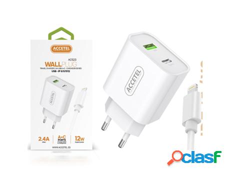 Kit Cargador de Doble Entrada USB y Type-C y Cable Lightning