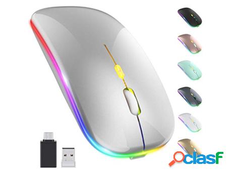 Led Inalámbrico Mouse, Rechargeable Slim Silent Mouse 2.4G