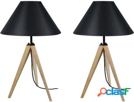 Lámpara de Mesa TOSEL Idun-Lot 2 (Negro - E27 - Máx. 40W -