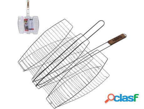 Parrilla 3 pescados m/madera cromo 36x36cm