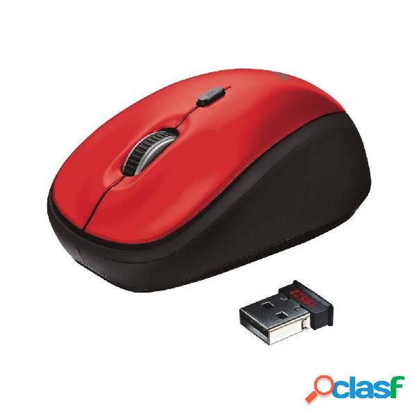Ratón Mini Inalámbrico Trust YVI/ Hasta 1600 DPI/ Rojo