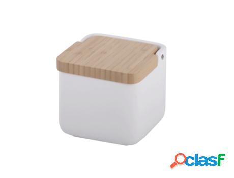 Salero de cocina con tapa bambú square - blanco mate