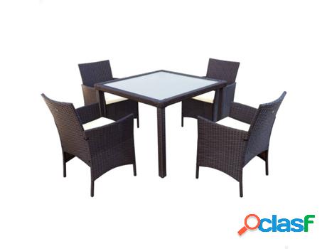 Sillón + Mesa AKTIVE (Negro - Acero, Ratán, Vidrio,