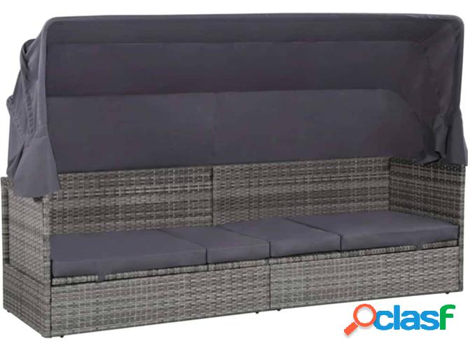 Tumbona VIDAXL 43962 con Toldo (Mimbre PE - Gris - 205x62