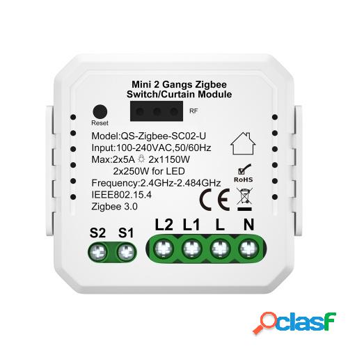 Tuya Zigbee 3A Cortina Módulo de interruptor de 2 bandas
