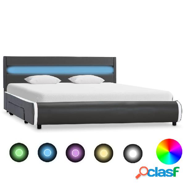 vidaXL Estructura cama y LED cuero sintético gris antracita