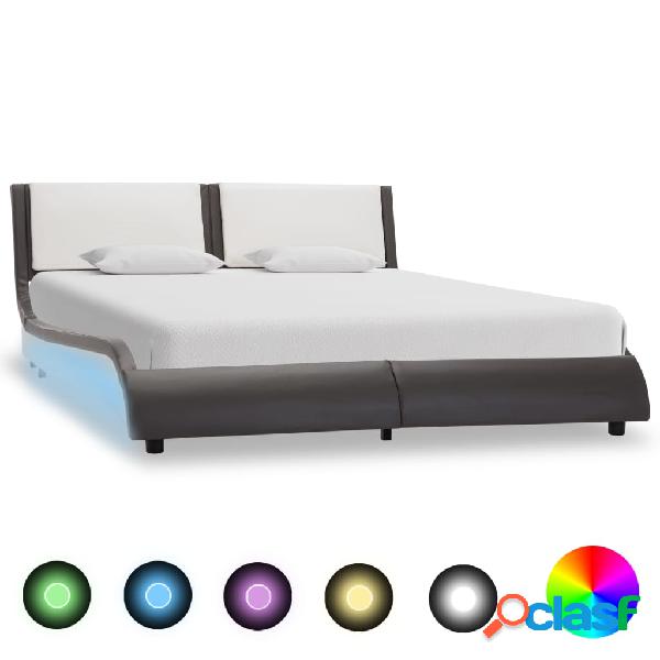 vidaXL Estructura de cama con LED cuero PE gris y blanco
