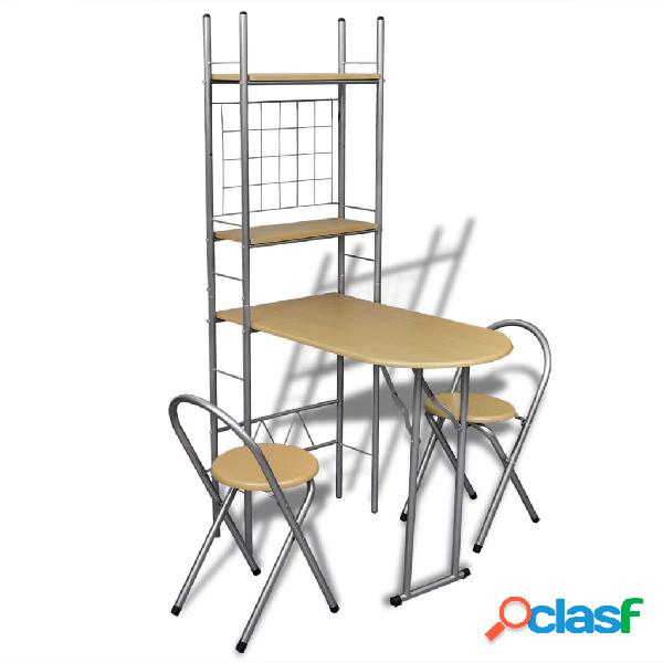 vidaXL Juego de muebles de barra de cocina plegable con 2