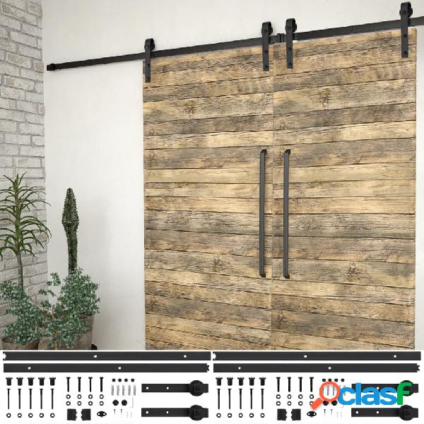 vidaXL Kit de herrajes de puertas correderas acero negro 2