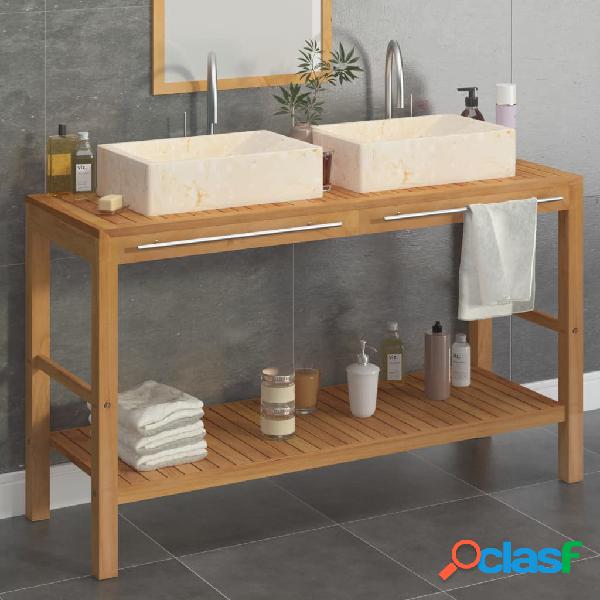vidaXL Mueble tocador madera teca maciza con lavabos de