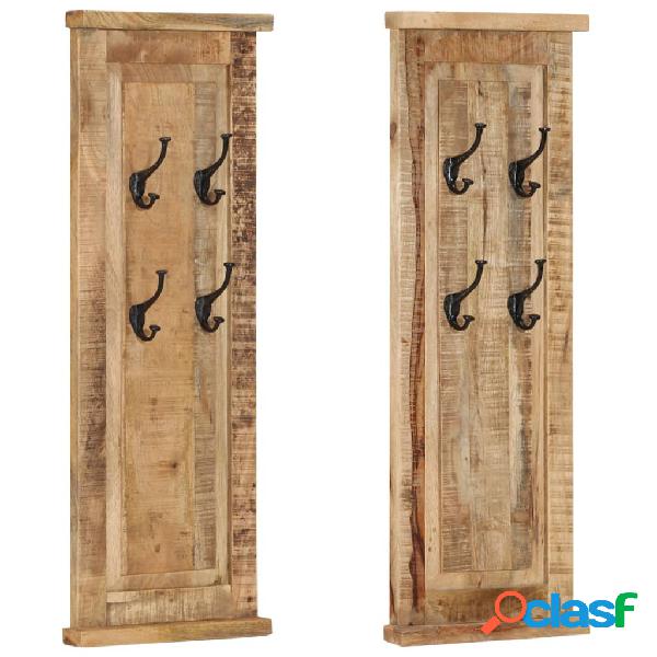 vidaXL Percheros 2 unidades madera maciza de mango 38x100 cm