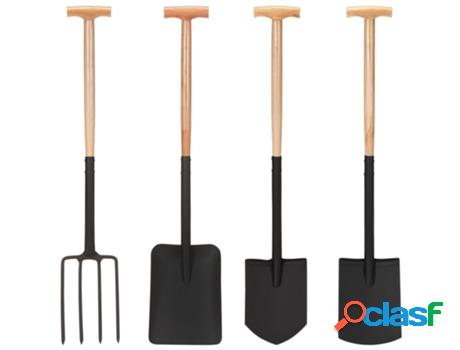 vidaXL Set de herramientas de jardín 4 pzas T agarre acero