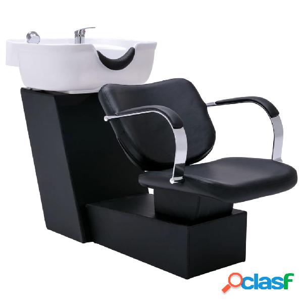 vidaXL Silla lavacabezas con lavabo cuero sintético