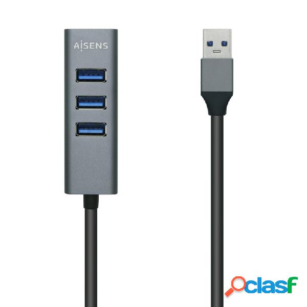 Aisens - Hub Usb 3.0 Aluminio, Tipo A/m-4xtipo A/h, Negro,