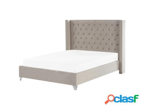 Cama Con Somier BELIANI De Terciopelo Gris Claro/Plateado