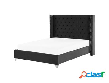 Cama Con Somier BELIANI De Terciopelo Negro/Plateado 180 X