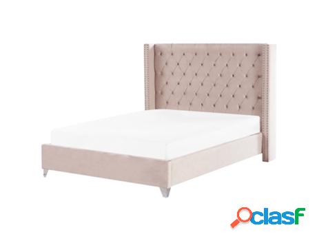 Cama Con Somier BELIANI De Terciopelo Rosa Pastel/Plateado