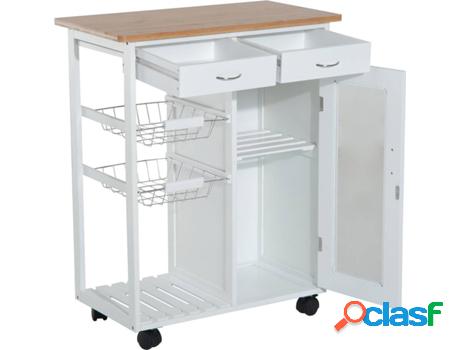 Carrito de Cocina HOMCOM 801-023 (Blanco y Beige - 70x37x85