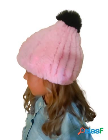 Gorro De Piel De Rex Infantil En Varios Colores Rosa