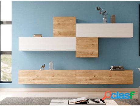 Mueble de Salón MUEBLAM Puzzle (Blanco y Roble - Melamina -