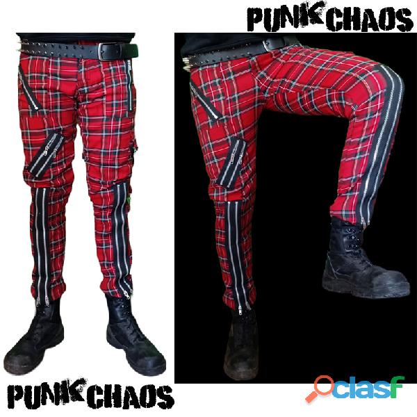 Pantalón Punk con cremalleras y tela escocesa marca