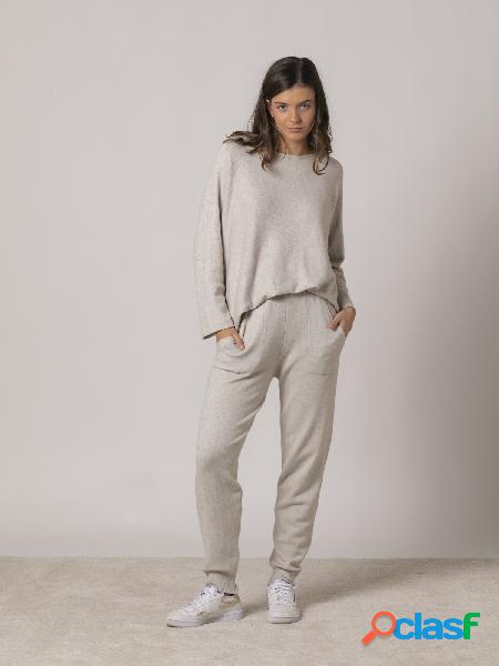 Pantalón punto casual bajo estrecho y bolsillos Beige