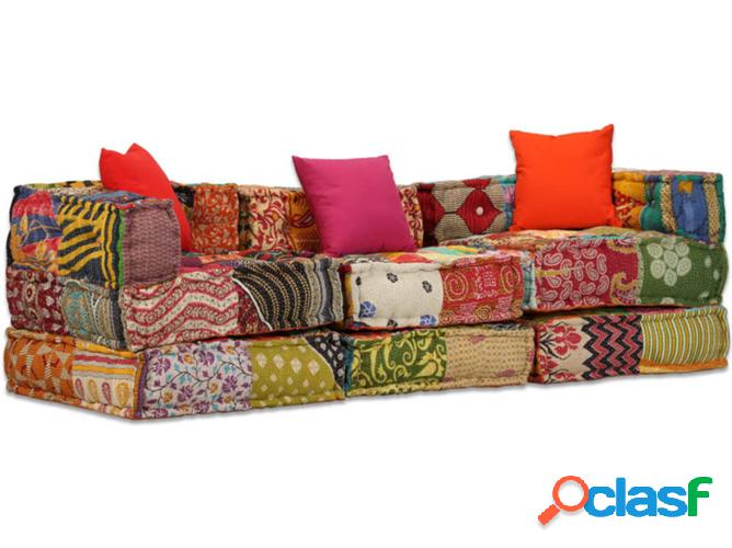 Pufe VIDAXL modular 3 plazas en retazos