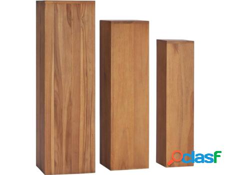 Set 3 Soportes para Plantas VIDAXL Madera de Teca (Castaño
