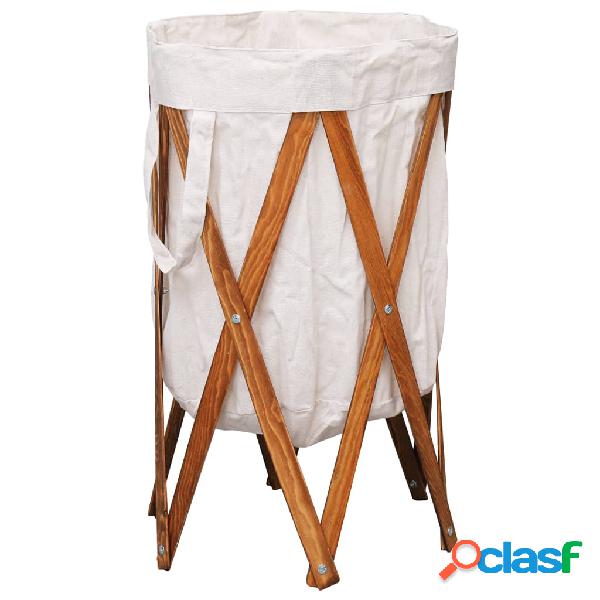 vidaXL Cesto para colada plegable madera y tela color crema
