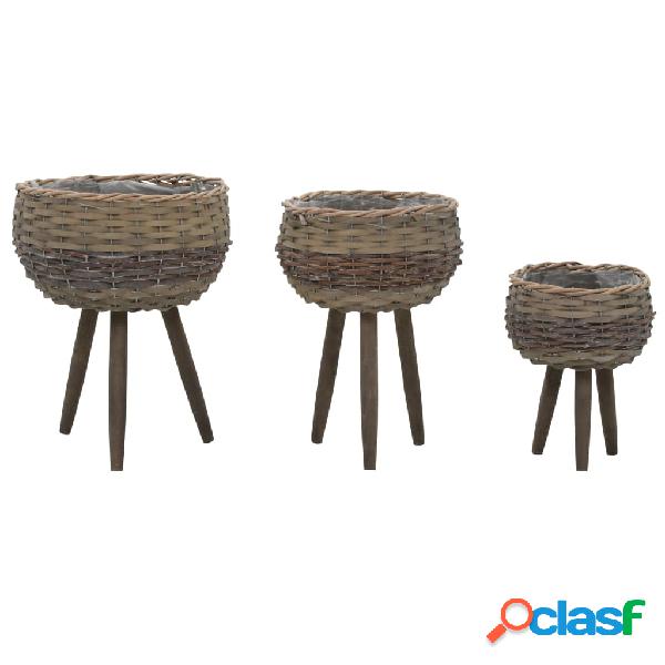 vidaXL Jardineras de mimbre con forro de PE 3 unidades