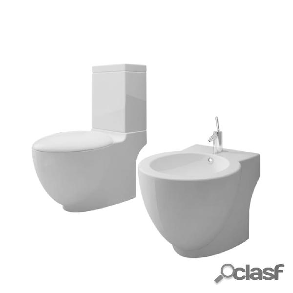 vidaXL Juego de váter WC y bidé de cerámica blanco