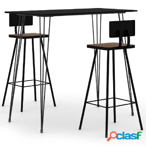vidaXL Mesa alta y taburetes de bar 3 piezas negro