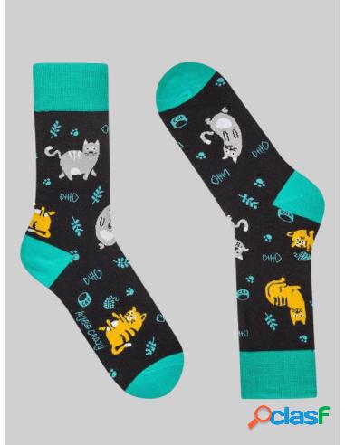 Calcetines Negros Gatos Unisex De Algodón Negro 36-40