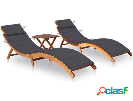 Conjunto de 2 Tumbonas VIDAXL con Mesa y Almohadas (Beige -