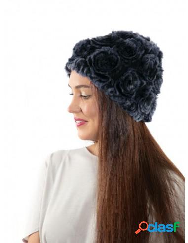 Gorro Invierno Piel De Rex Con Diseño Floral Morado