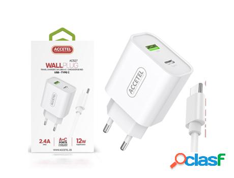 Kit Cargador Doble Entrada Usb + Type-C con Cable Type-C