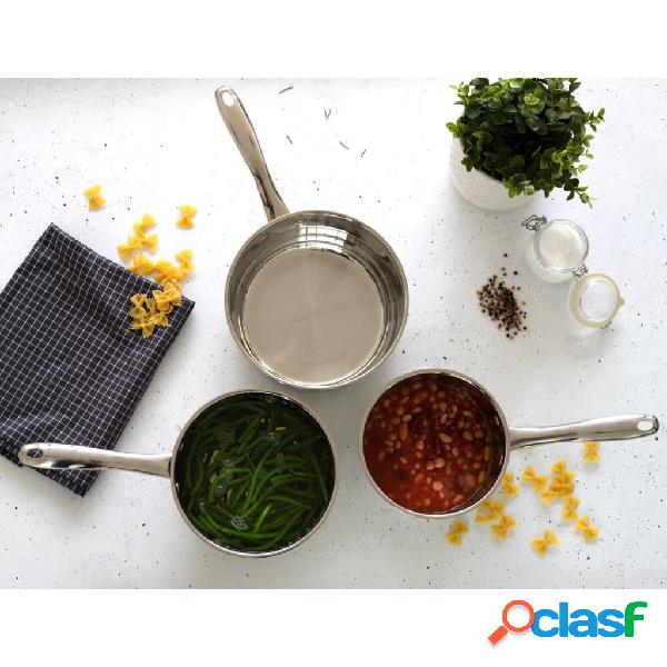 Livoo Juego de cazos 3 piezas acero inoxidable plateado