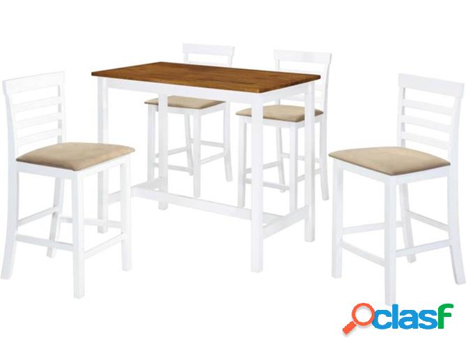 Mesa y Sillas bar VIDAXL madera maciza marrón y blanco (5